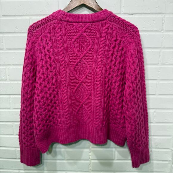 360 Cashmere NWT Anna Sweater Cable Knit Chunky Wool Blend Magenta Pink Sz Sml - Picture 7 of 14